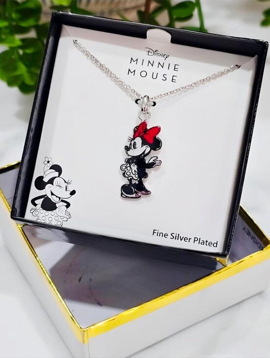 Disney Jewelry - Disney Minnie Mouse Fine Silver Plated Red Bow Pendant Charm Necklace NWT